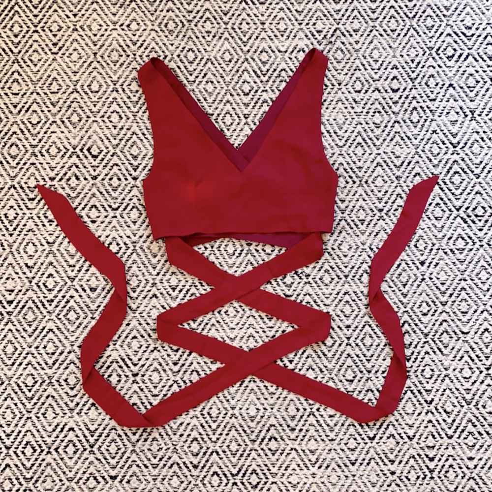 Red lace up crop top